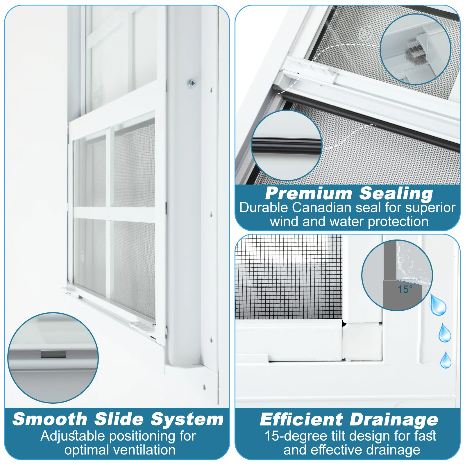 White sliding window sealing and drainage details